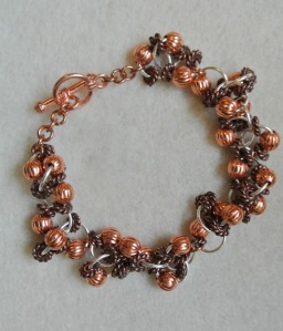 Copper fluted and atiqued rope beads bracelet - DSC_0624
