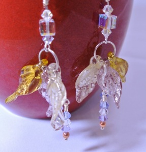 Leaf and Crystal earrings - detail