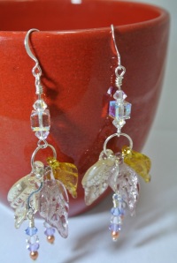 leaf and crystals earrings 1